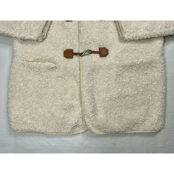 7 For All Mankind Womens Large Sherpa Teddy Shacket Oversized Cream Soft Preppy - Picture 3 of 13